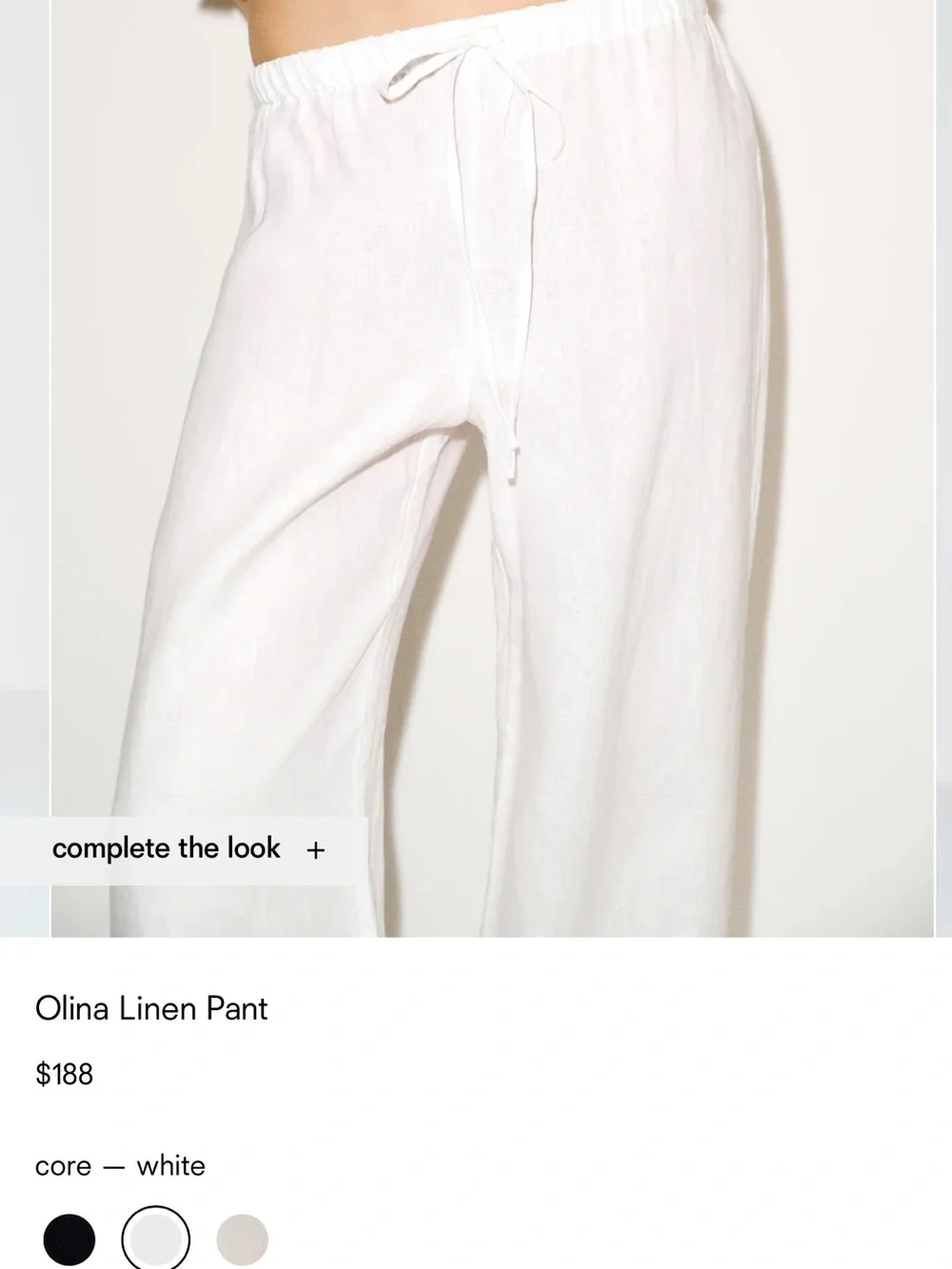 Reformation White Wide-Leg Linen Pants with Drawstring